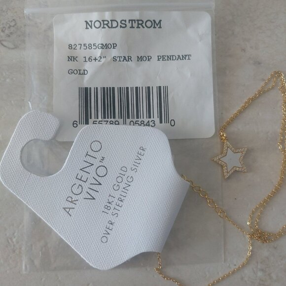 ARGENTO VIVO Gold Star Pendant 18K Sterling Necklace 16-18'' Length New on Card - Picture 8 of 10